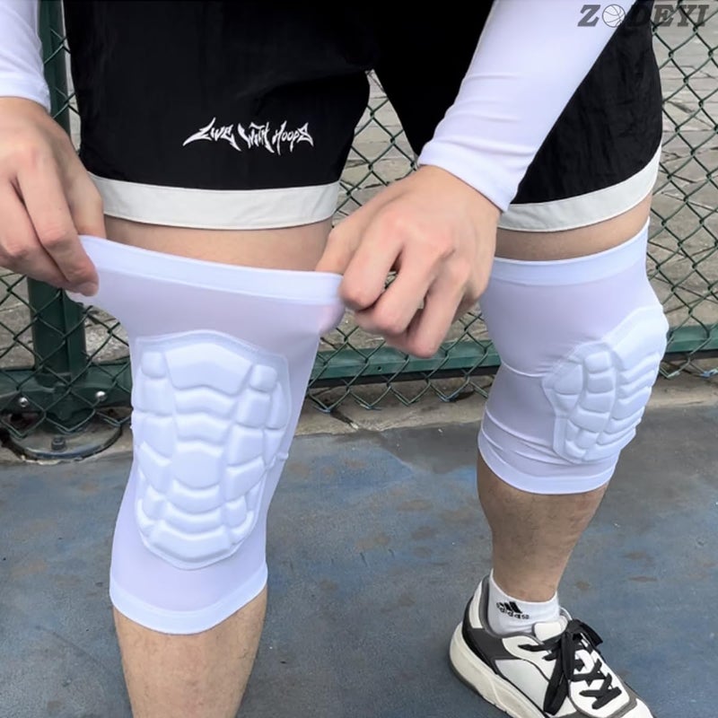 ZODEYI Wrestling Knee Pads Short Knee Sleeve, 2 Pcs Knee Compression Sleeve for Football, Basketball, Volleyball(White_M_2 Pcs) - Image 3